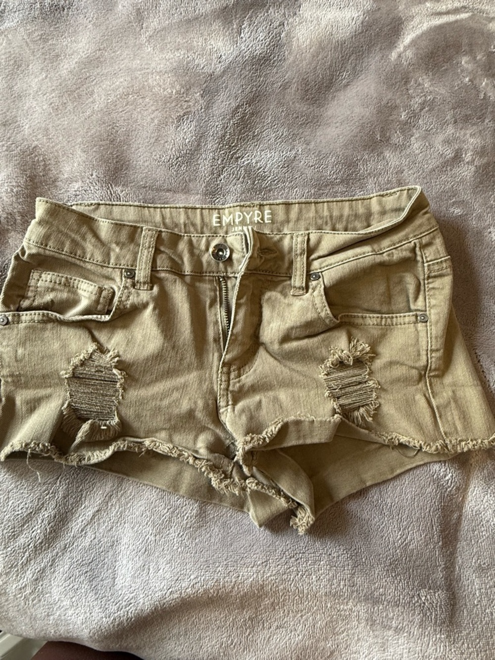 Empyre Women's Tan Distressed Denim Cutoff Shorts